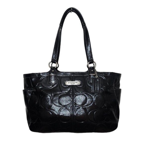 Coach Handbags - Coach Black Embossed Signature Patent Leather Shoulder Purse F19462